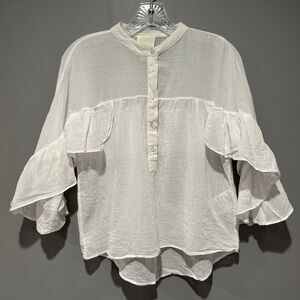 Anthropologie Mauve Mischa Gauzy Ruffle Blouse White Women's Size Small Cottage